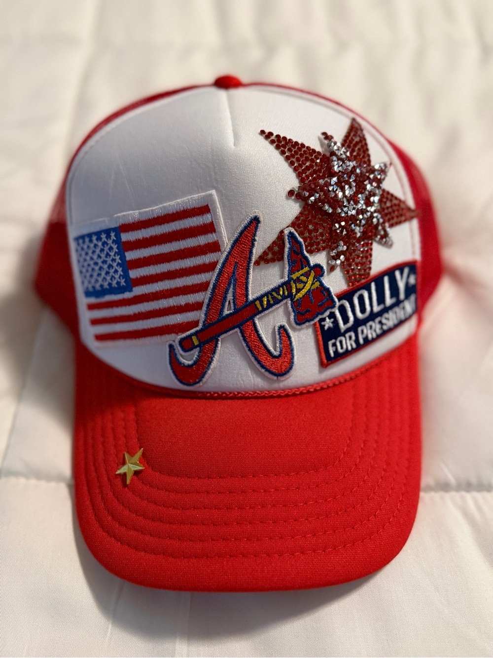 Custom Atlanta Braves Dolly for President Rhinestone Trucker Hat